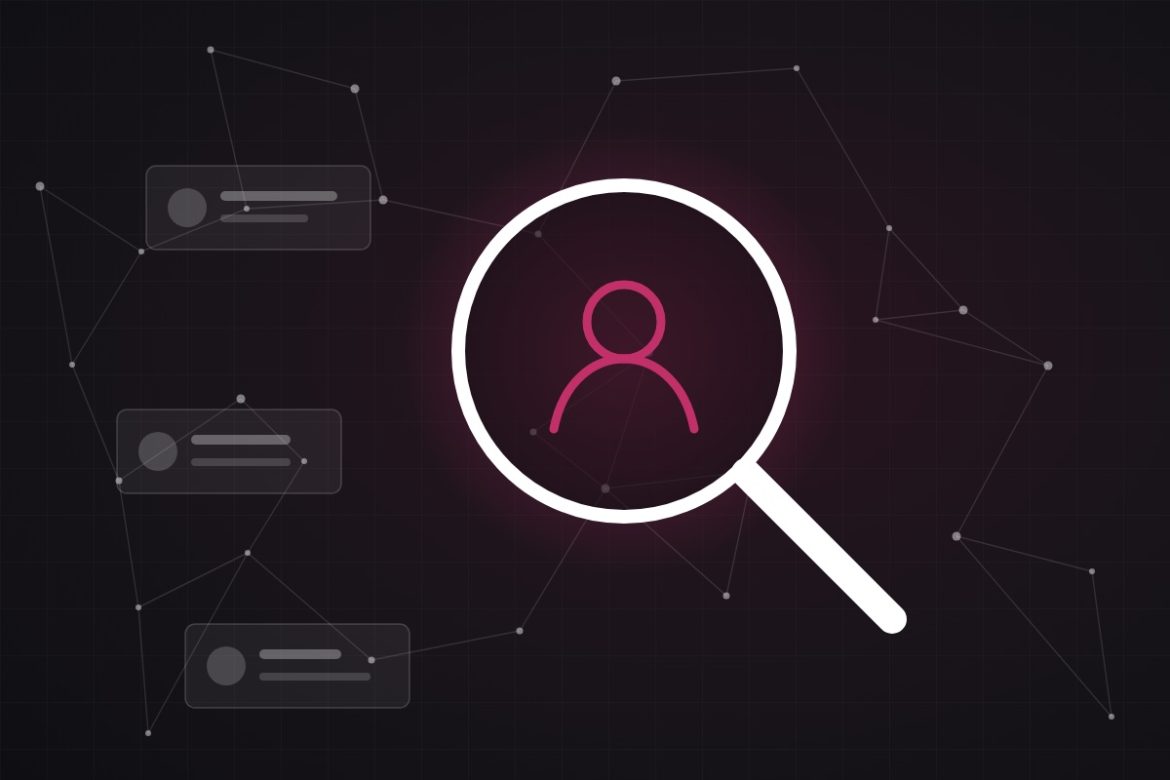 Illustration: magnifying glass over a network of contacts