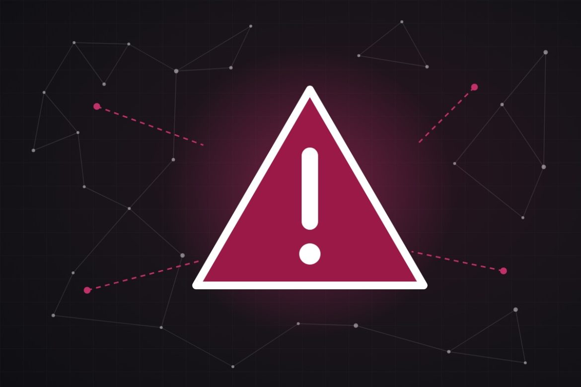 Illustration: warning sign in front of a network with broken links